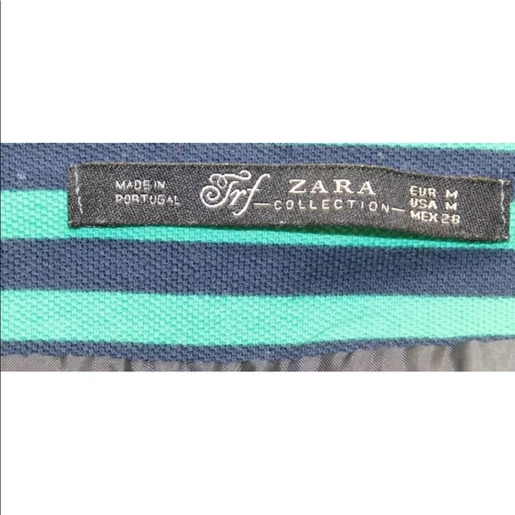 Zara Women Mini Lined Skirt Blue Green Stripe 30 M Sexy Summer 100% Cotton - Picture 6 of 12